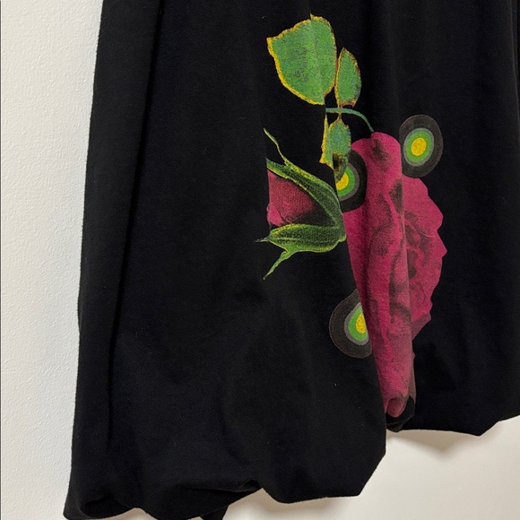 DESIGUAL (M) Balloon Floral Skirt Above Knee Elastic Waist Tie Soft Black - Picture 4 of 13